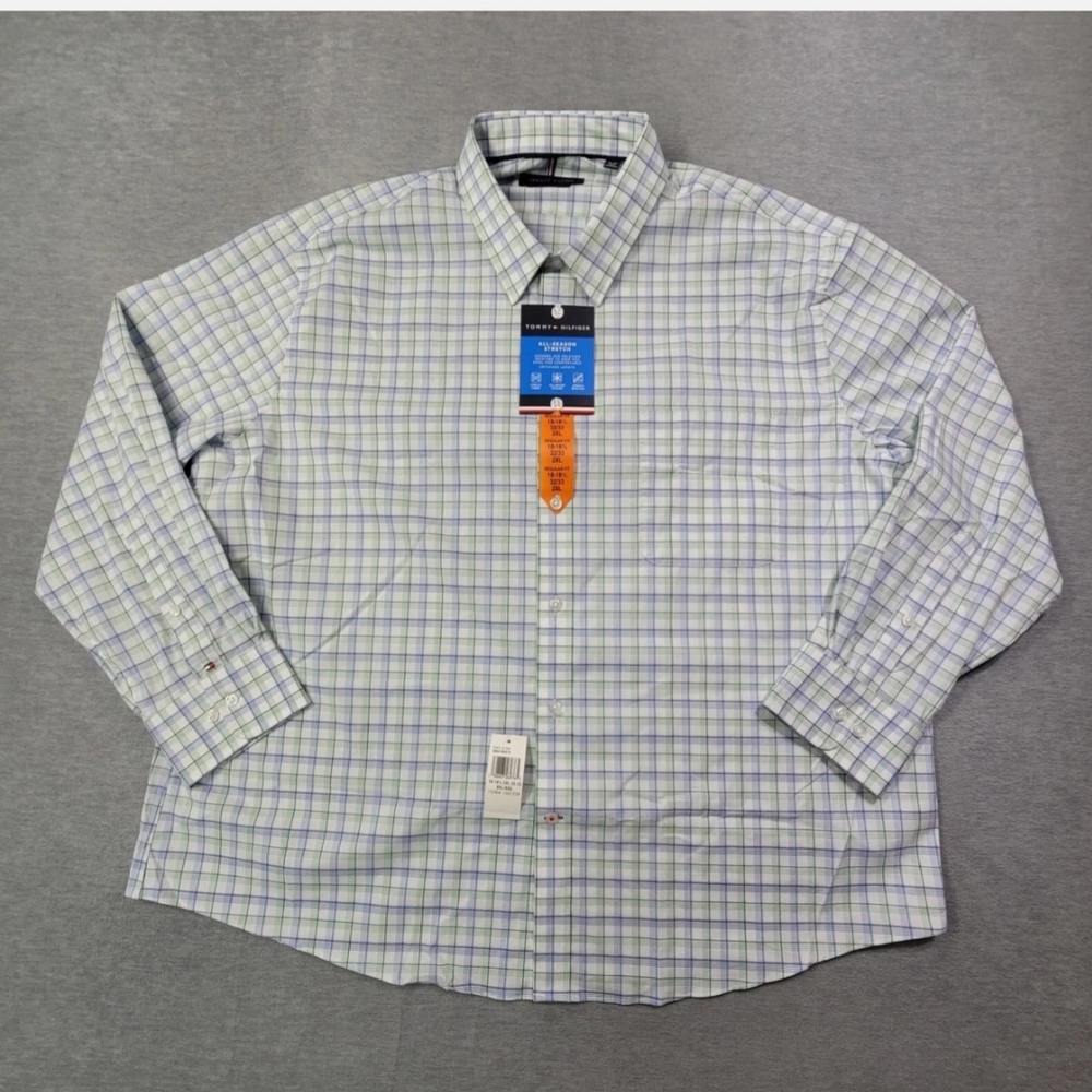 Tommy Hilfiger Men's Checkered Shirt - White and Green